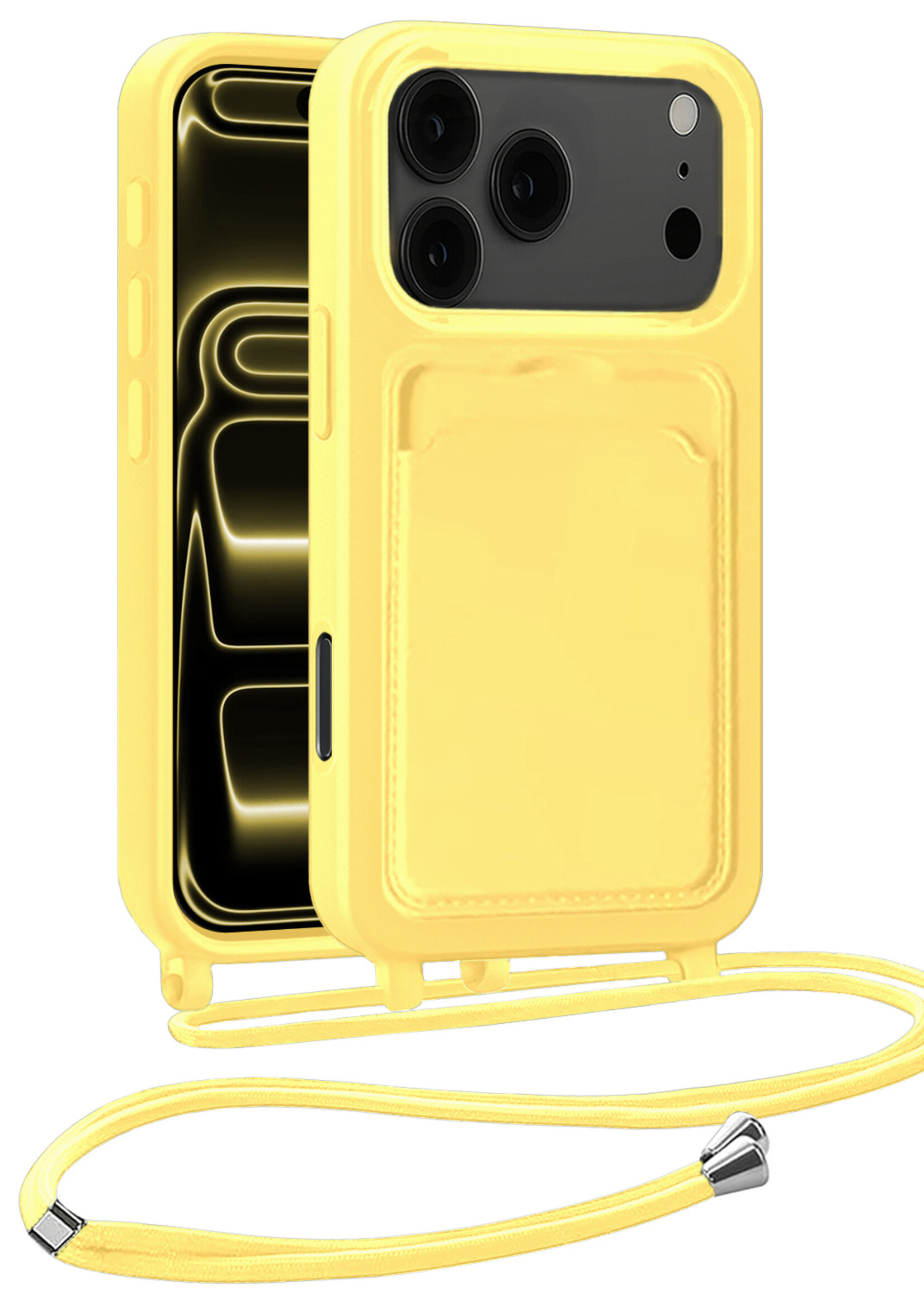 LUQ LUQ iPhone 17 Pro Hoesje Pashouder met Koord - Geel
