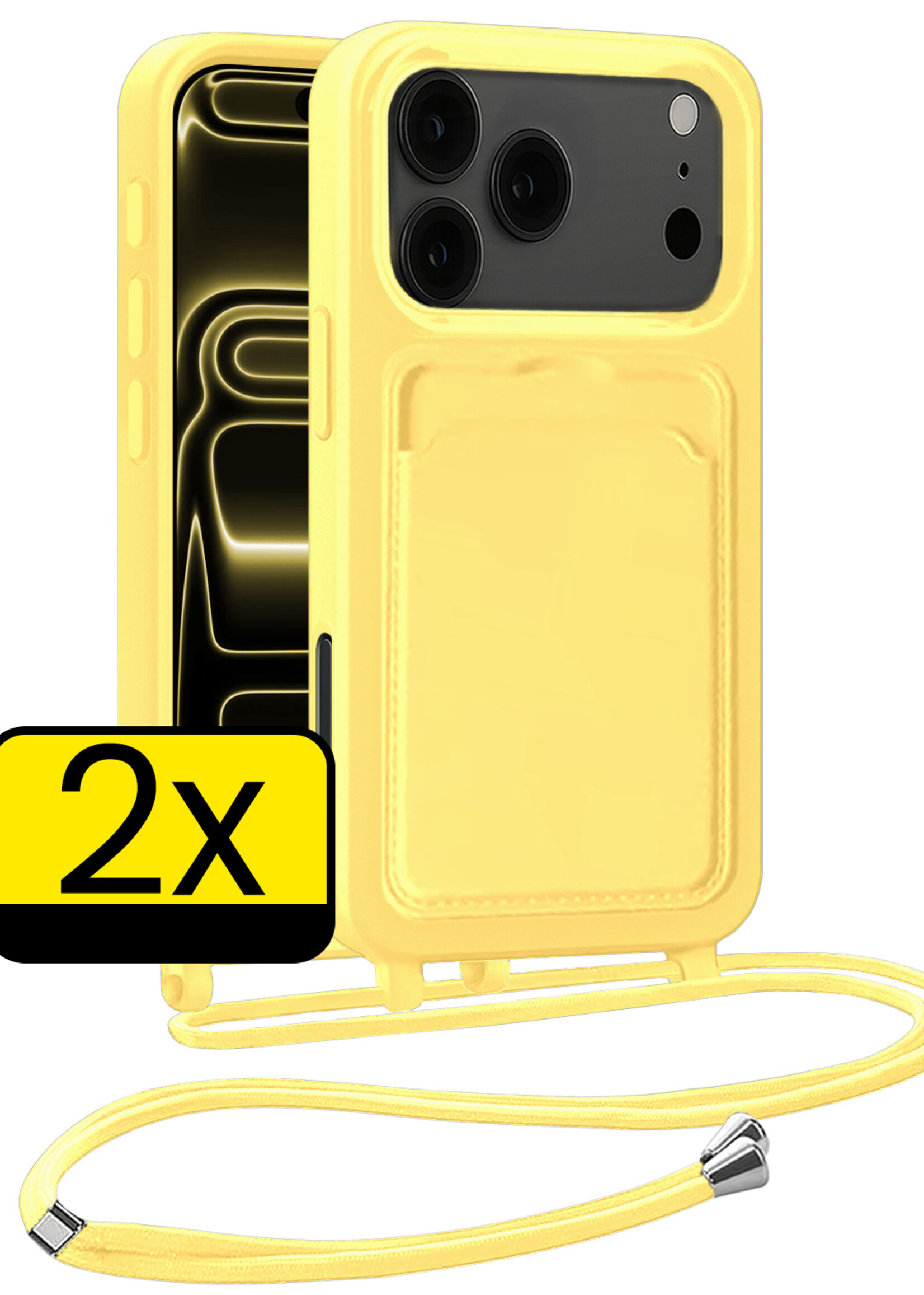LUQ LUQ iPhone 17 Pro Hoesje Pashouder met Koord - Geel - 2 PACK