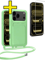 LUQ LUQ iPhone 17 Pro Hoesje Pashouder met Koord Met Screenprotector - Groen