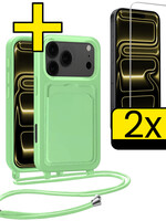 LUQ LUQ iPhone 17 Pro Hoesje Pashouder met Koord Met 2x Screenprotector - Groen