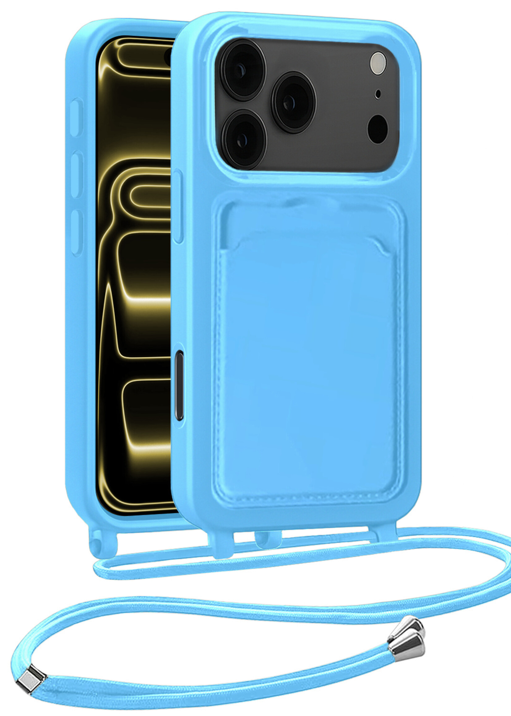 LUQ LUQ iPhone 17 Pro Hoesje Pashouder met Koord - Lichtblauw