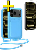 LUQ LUQ iPhone 17 Pro Hoesje Pashouder met Koord Met Screenprotector - Lichtblauw