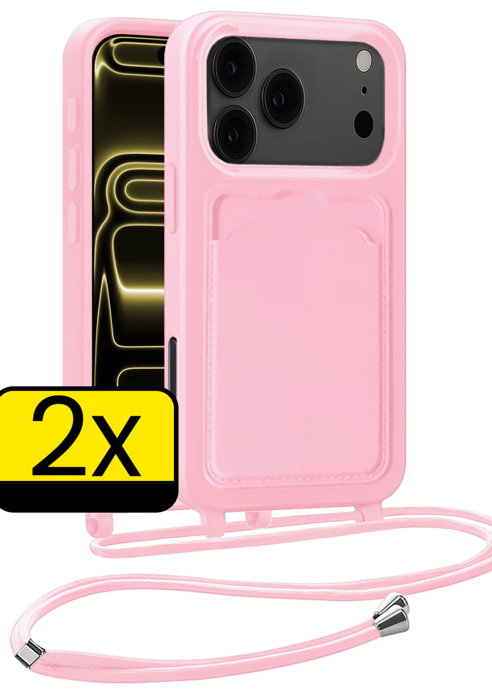 LUQ LUQ iPhone 17 Pro Hoesje Pashouder met Koord - Lichtroze - 2 PACK