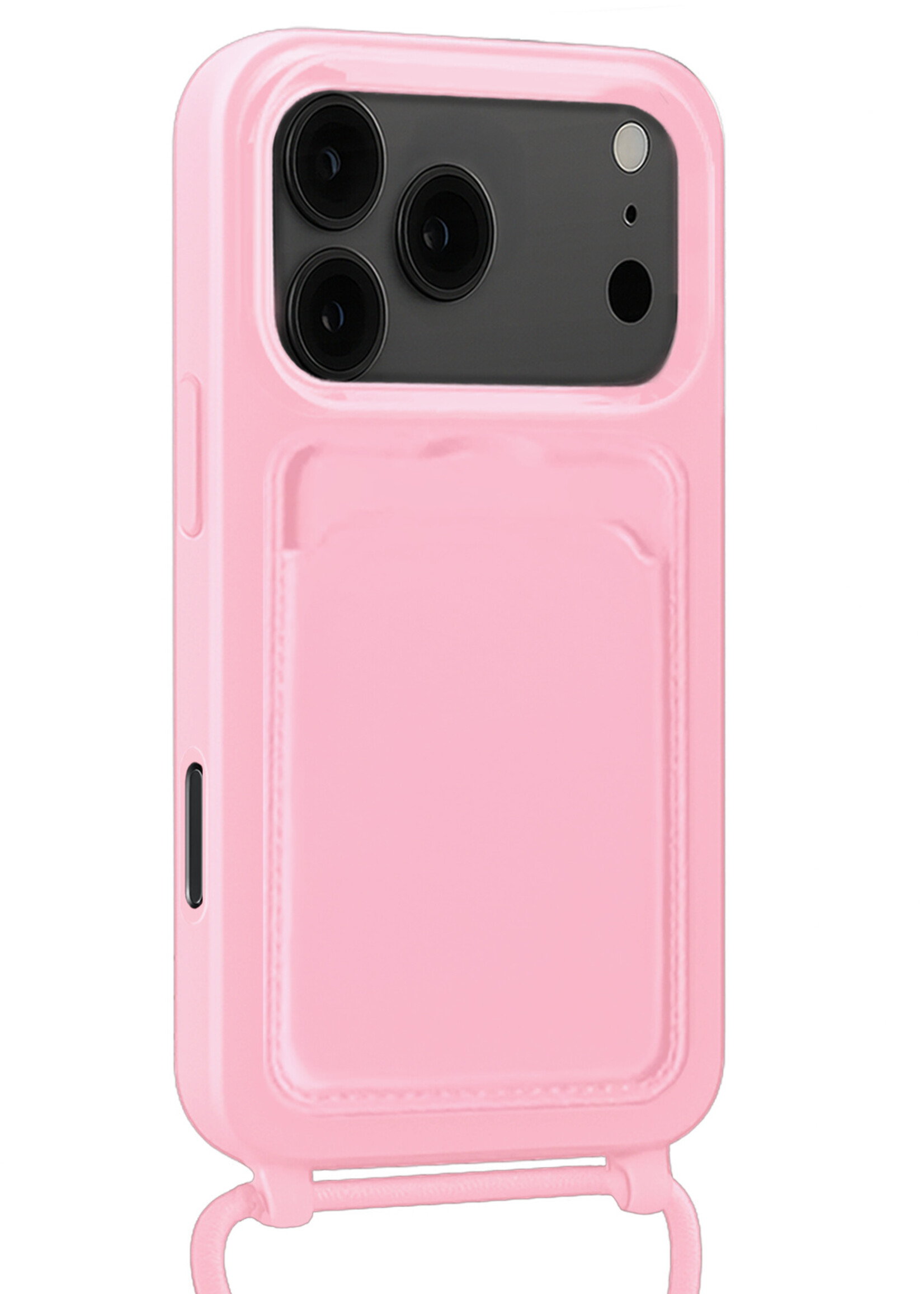 LUQ LUQ iPhone 17 Pro Hoesje Pashouder met Koord Met 2x Screenprotector - Lichtroze