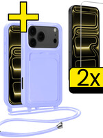 LUQ LUQ iPhone 17 Pro Hoesje Pashouder met Koord Met 2x Screenprotector - Lila