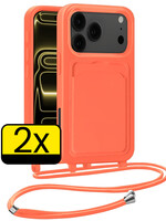 LUQ LUQ iPhone 17 Pro Hoesje Pashouder met Koord - Papaya - 2 PACK