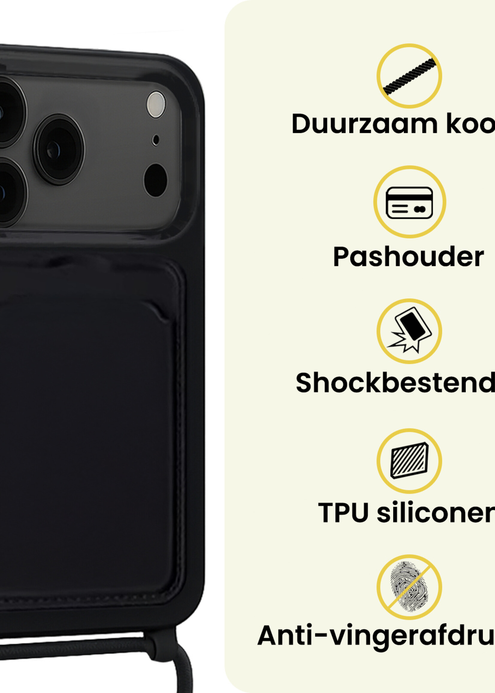 LUQ LUQ iPhone 17 Pro Hoesje Pashouder met Koord - Zwart