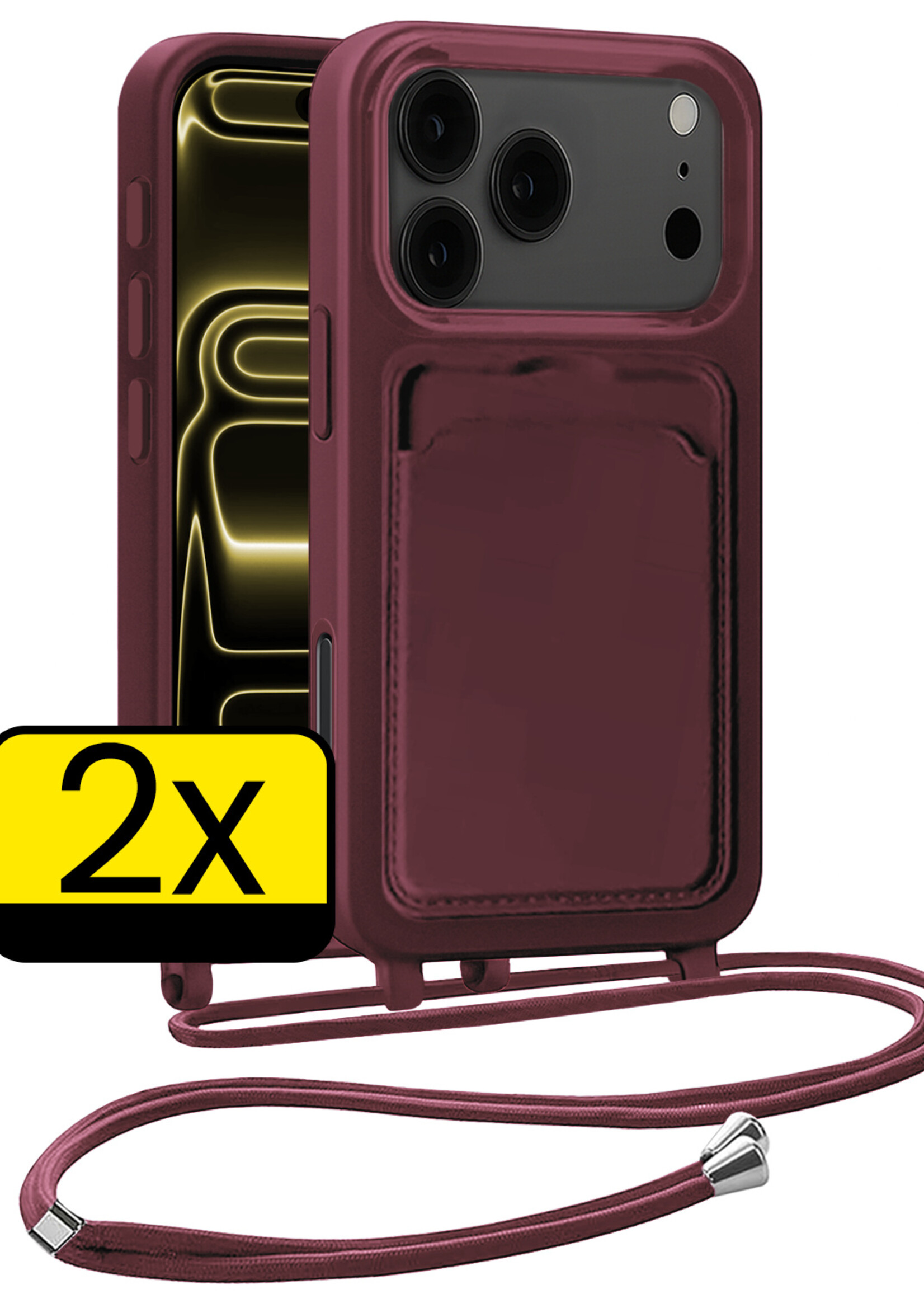 LUQ LUQ iPhone 17 Pro Max Hoesje Pashouder met Koord - Aubergine - 2 PACK
