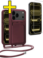 LUQ LUQ iPhone 17 Pro Max Hoesje Pashouder met Koord Met Screenprotector - Aubergine