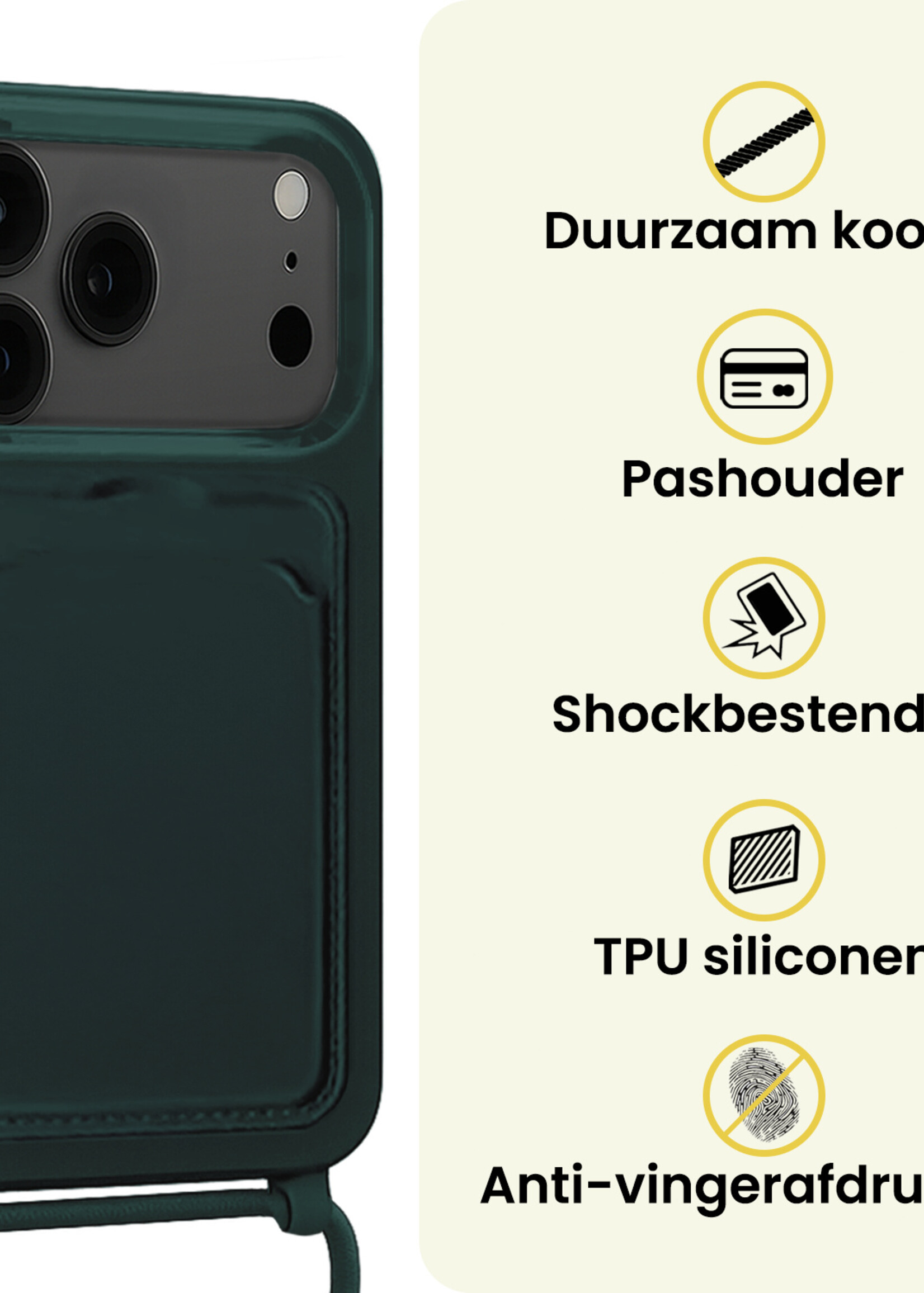 LUQ LUQ iPhone 17 Pro Max Hoesje Pashouder met Koord - Donkergroen - 2 PACK