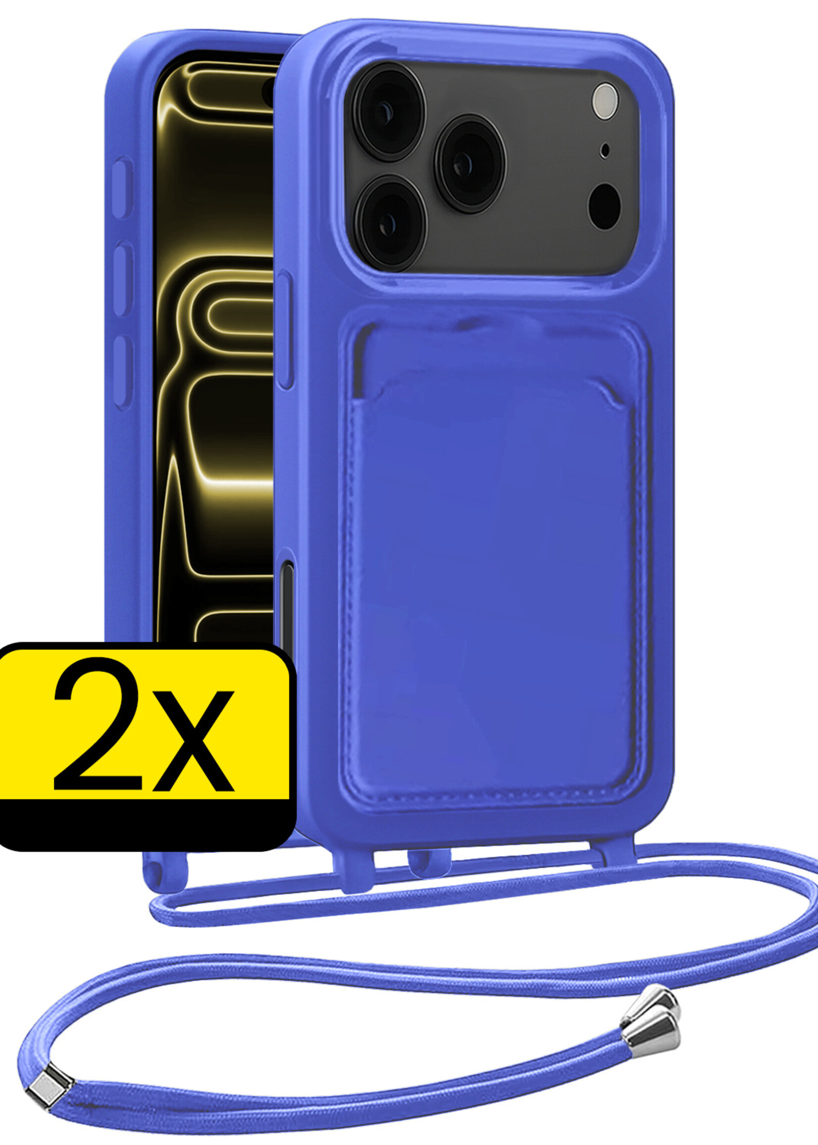 LUQ LUQ iPhone 17 Pro Max Hoesje Pashouder met Koord - Fel Blauw - 2 PACK
