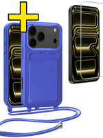 LUQ LUQ iPhone 17 Pro Max Hoesje Pashouder met Koord Met Screenprotector - Fel Blauw