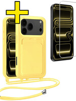 LUQ LUQ iPhone 17 Pro Max Hoesje Pashouder met Koord Met Screenprotector - Geel