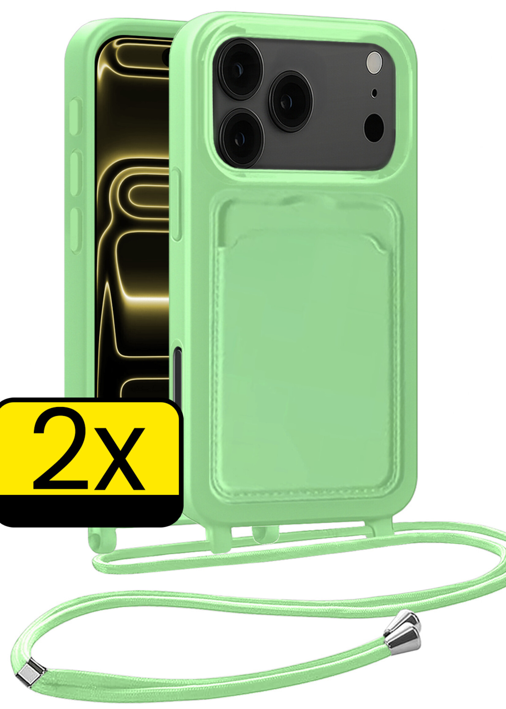 LUQ LUQ iPhone 17 Pro Max Hoesje Pashouder met Koord - Groen - 2 PACK