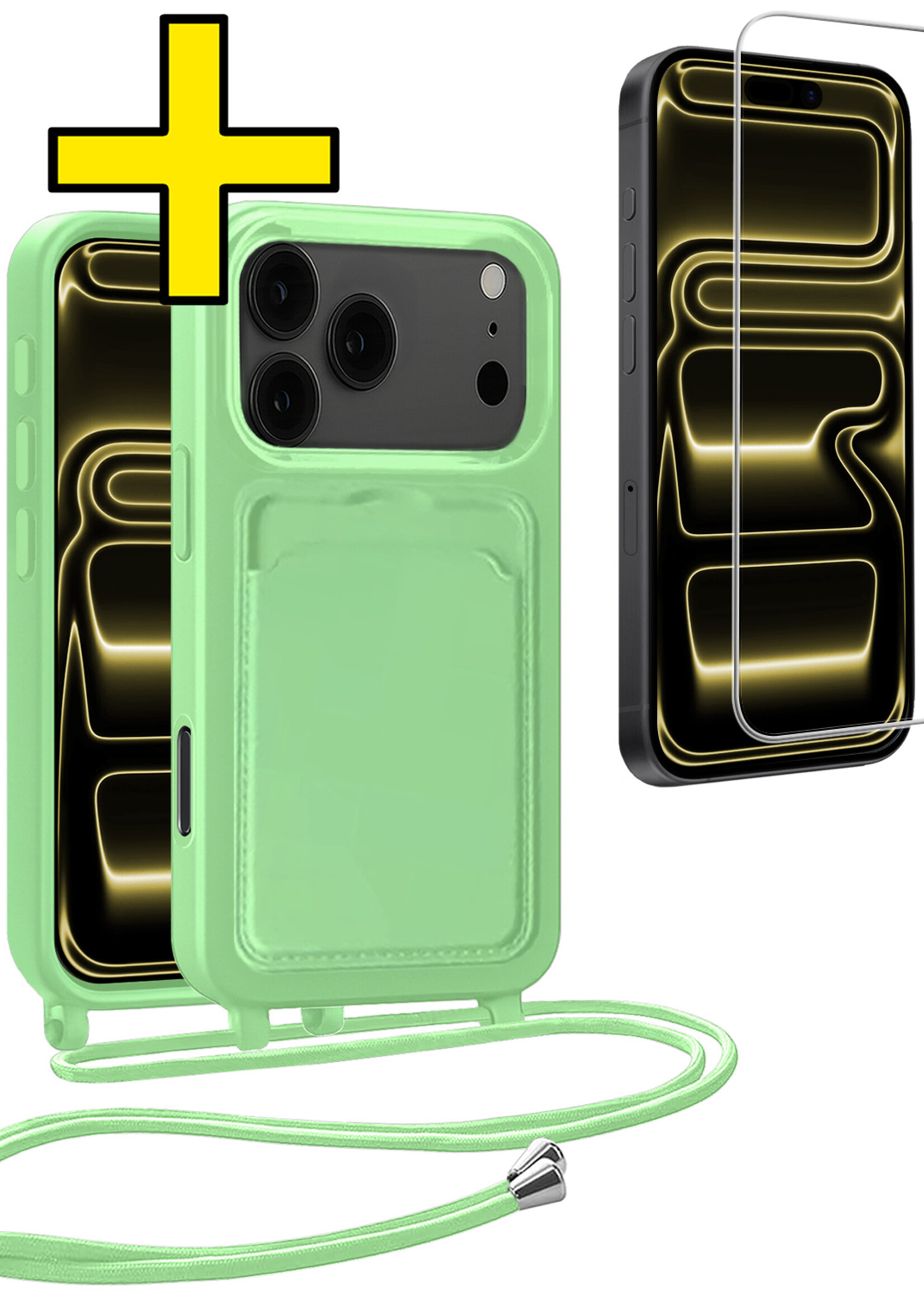 LUQ LUQ iPhone 17 Pro Max Hoesje Pashouder met Koord Met Screenprotector - Groen