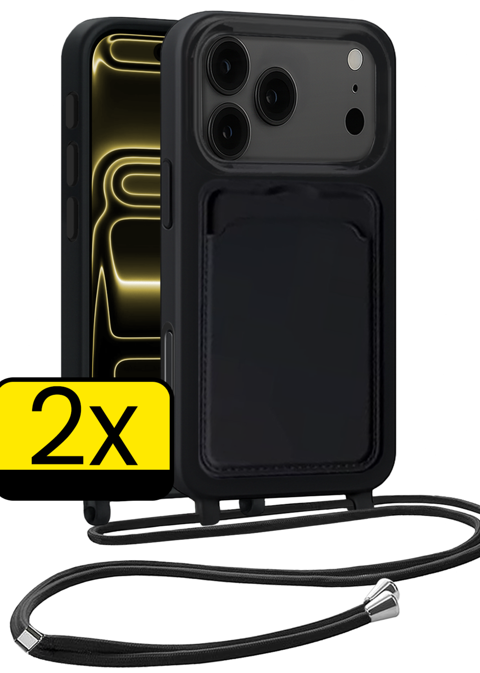 LUQ LUQ iPhone 17 Pro Max Hoesje Pashouder met Koord - Zwart - 2 PACK