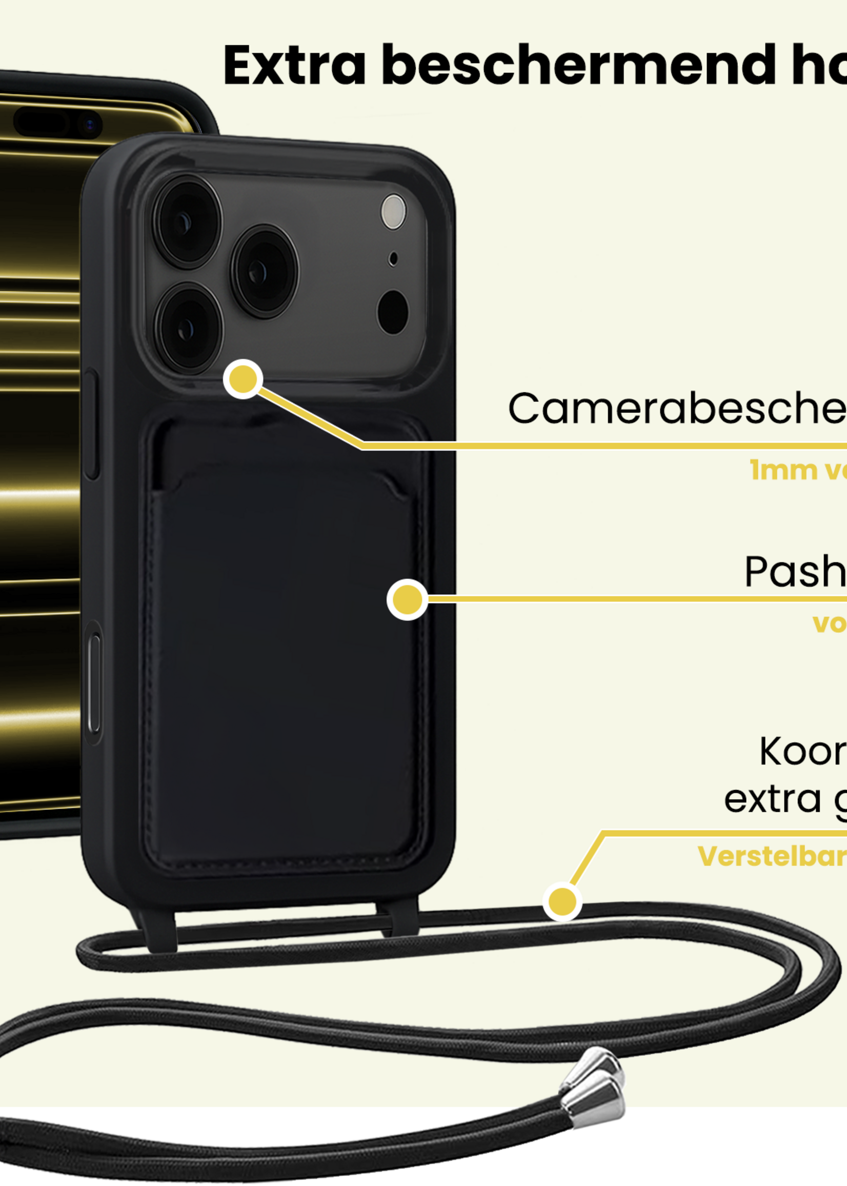 LUQ LUQ iPhone 17 Pro Max Hoesje Pashouder met Koord - Zwart - 2 PACK