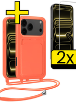 LUQ LUQ iPhone 17 Pro Max Hoesje Pashouder met Koord Met 2x Screenprotector - Papaya