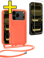 LUQ LUQ iPhone 17 Pro Max Hoesje Pashouder met Koord Met Screenprotector - Papaya