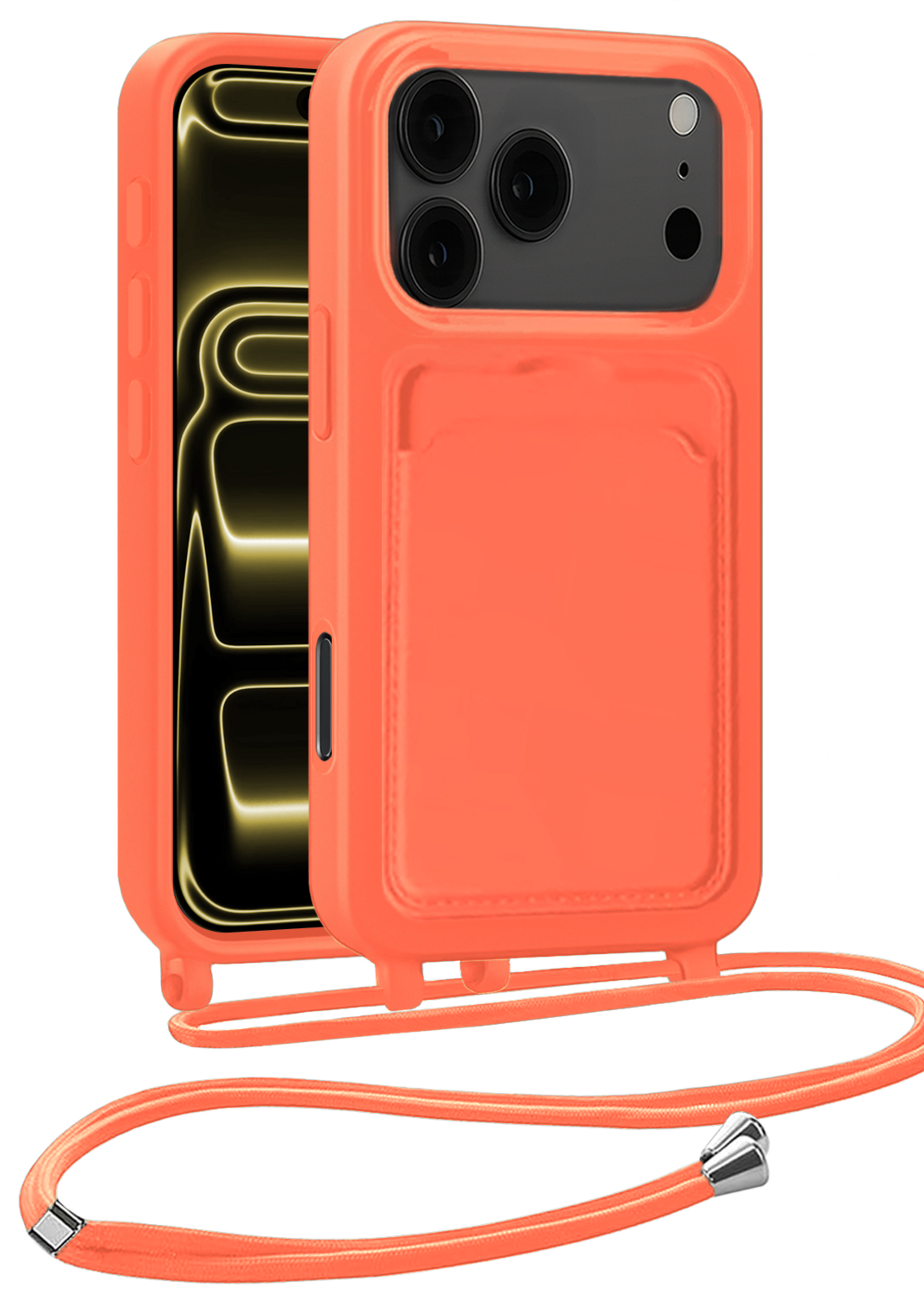 LUQ LUQ iPhone 17 Pro Max Hoesje Pashouder met Koord - Papaya