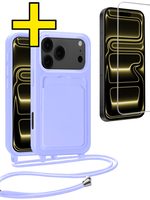 LUQ LUQ iPhone 17 Pro Max Hoesje Pashouder met Koord Met Screenprotector - Lila