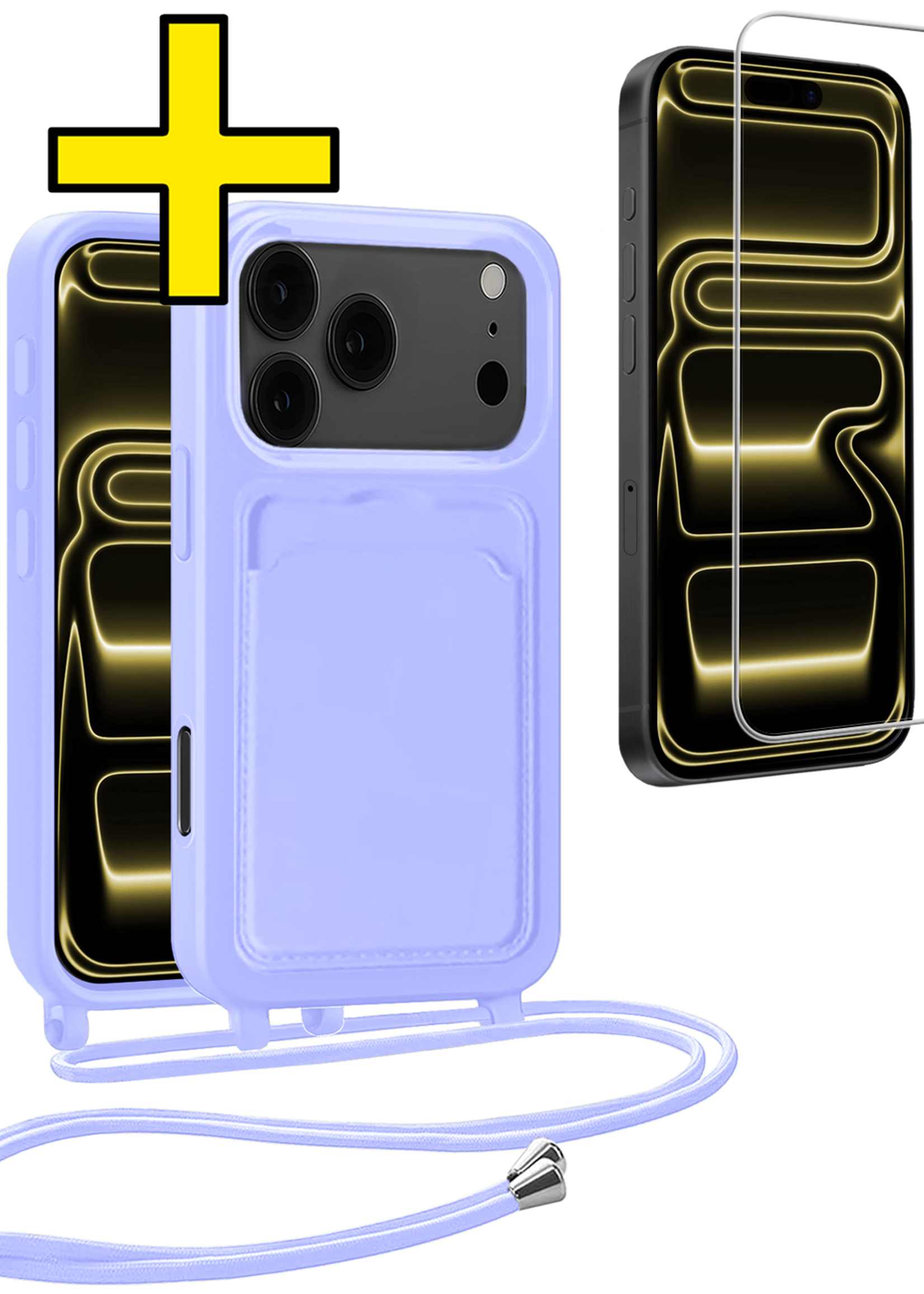 LUQ LUQ iPhone 17 Pro Max Hoesje Pashouder met Koord Met Screenprotector - Lila