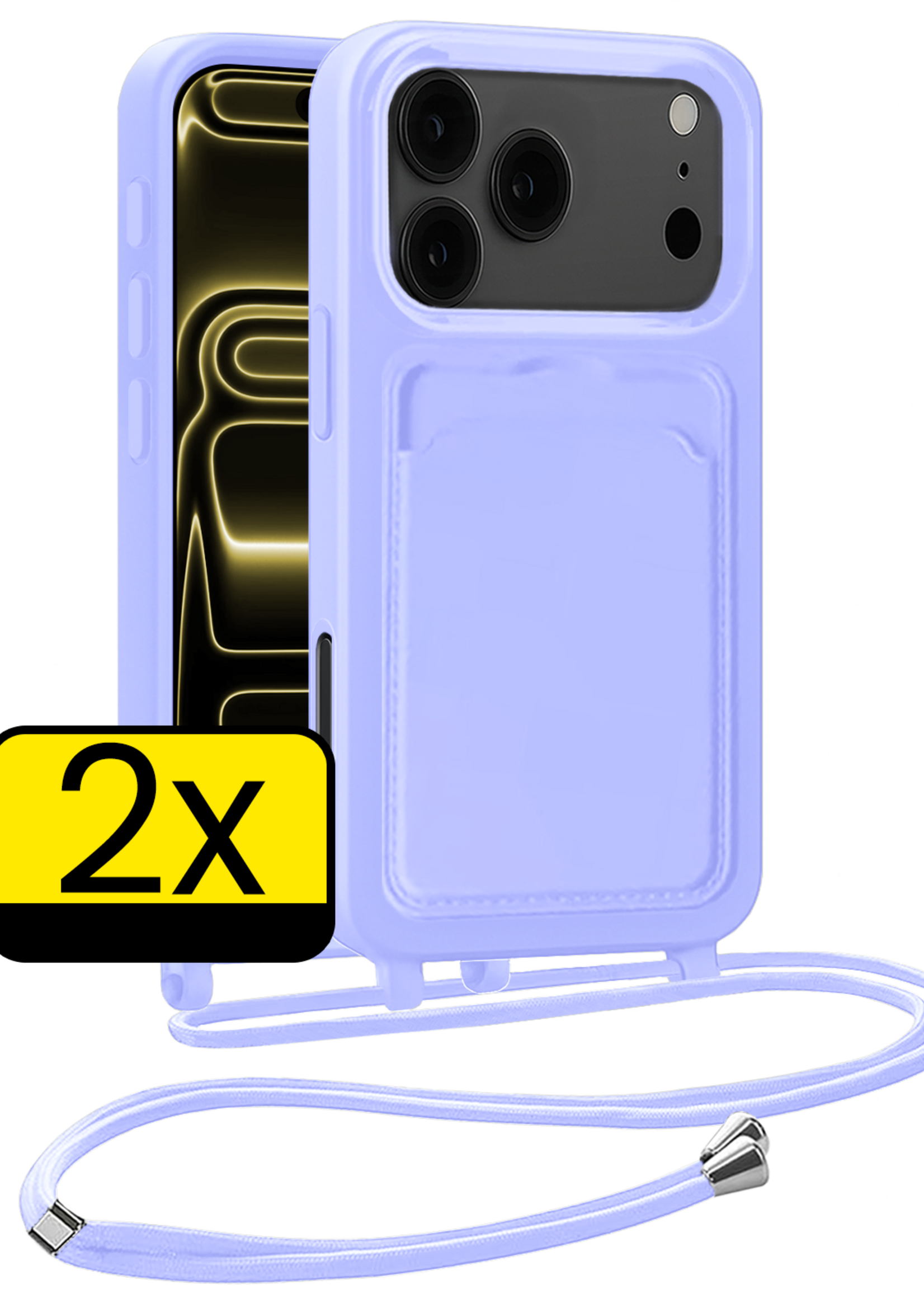 LUQ LUQ iPhone 17 Pro Max Hoesje Pashouder met Koord - Lila - 2 PACK