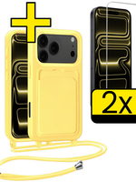 LUQ LUQ iPhone 17 Pro Max Hoesje Pashouder met Koord Met 2x Screenprotector - Geel