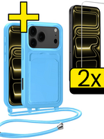 LUQ LUQ iPhone 17 Pro Hoesje Pashouder met Koord Met 2x Screenprotector - Lichtblauw