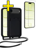 LUQ LUQ iPhone Air Hoesje Pashouder met Koord Met Screenprotector - Zwart
