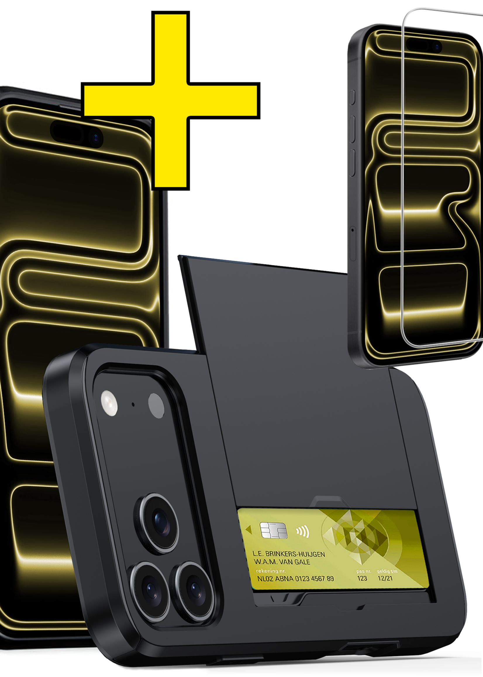 LUQ LUQ iPhone 17 Pro Hoesje Pashouder Hard Met Screenprotector - Zwart