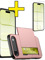 LUQ LUQ iPhone Air Hoesje Pashouder Hard Met Screenprotector - Rosé Goud