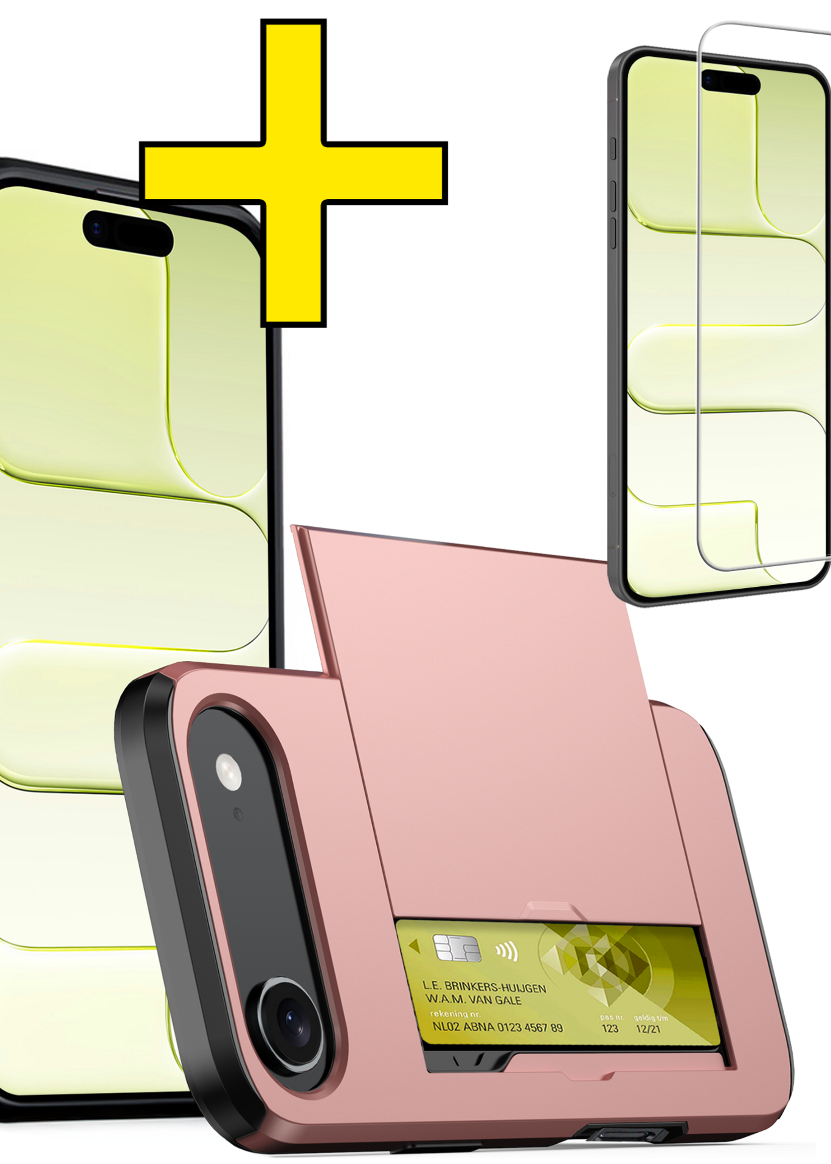 LUQ LUQ iPhone Air Hoesje Pashouder Hard Met Screenprotector - Rosé Goud