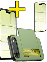 LUQ LUQ iPhone Air Hoesje Pashouder Hard Met Screenprotector - Donker Groen