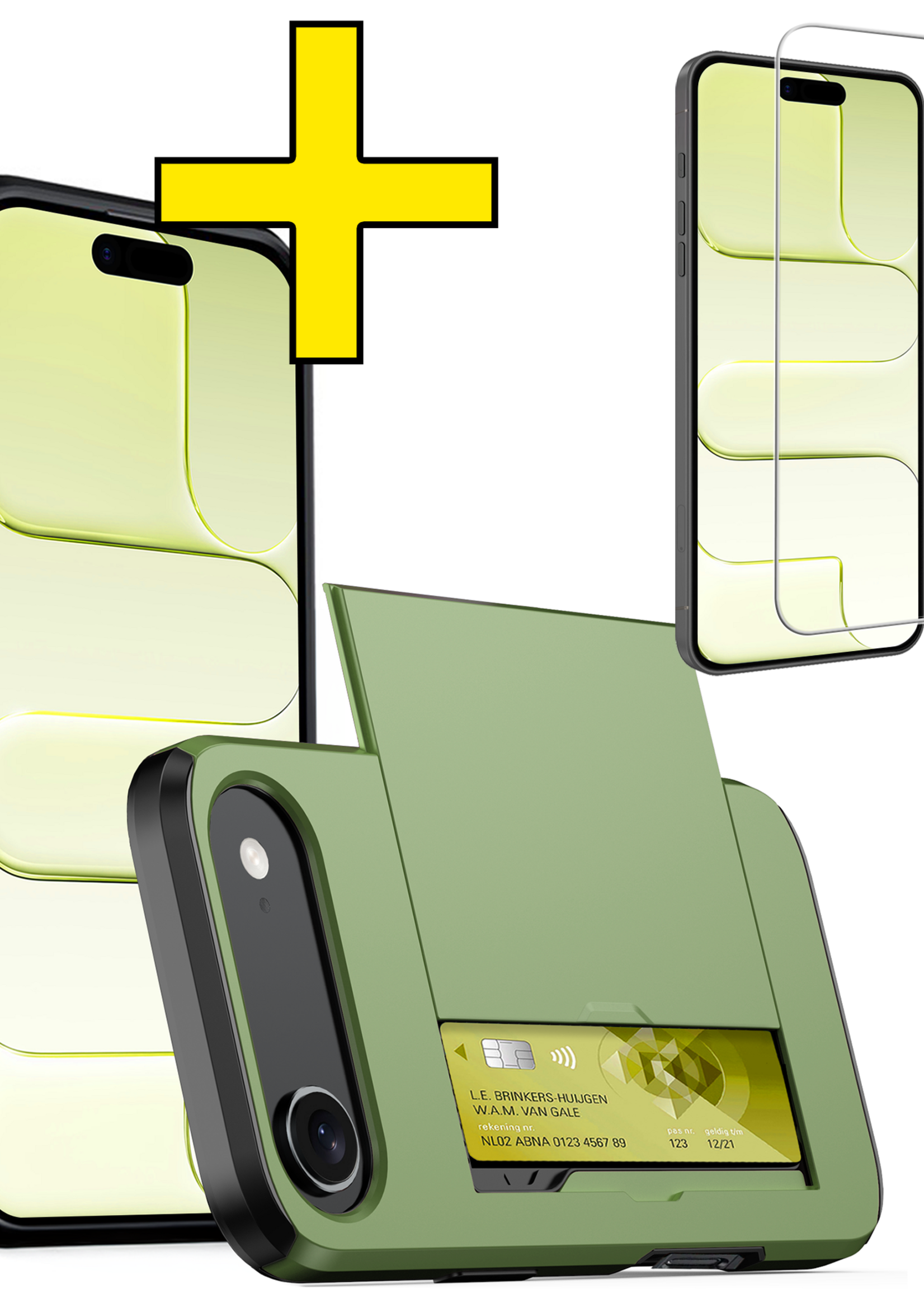 LUQ LUQ iPhone Air Hoesje Pashouder Hard Met Screenprotector - Donker Groen