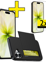 LUQ LUQ iPhone 17 Hoesje Pashouder Hard Met 2x Screenprotector - Zwart