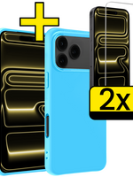 LUQ LUQ iPhone 17 Pro Max Hoesje Siliconen Met 2x Screenprotector Met Dichte Notch - Lichtblauw