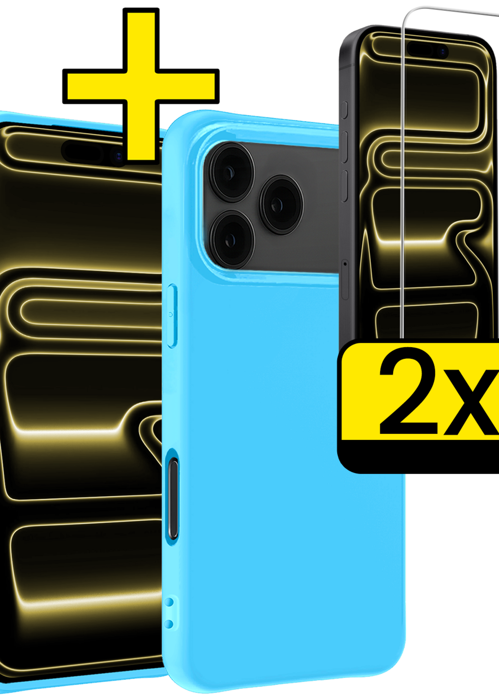 LUQ LUQ iPhone 17 Pro Max Hoesje Siliconen Met 2x Screenprotector Met Dichte Notch - Lichtblauw