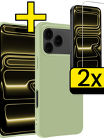 LUQ LUQ iPhone 17 Pro Max Hoesje Siliconen Met 2x Screenprotector Met Dichte Notch - Groen