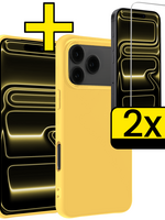 LUQ LUQ iPhone 17 Pro Max Hoesje Siliconen Met 2x Screenprotector Met Dichte Notch - Geel