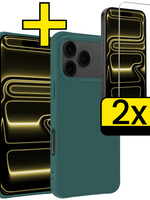 LUQ LUQ iPhone 17 Pro Max Hoesje Siliconen Met 2x Screenprotector Met Dichte Notch - Donkergroen