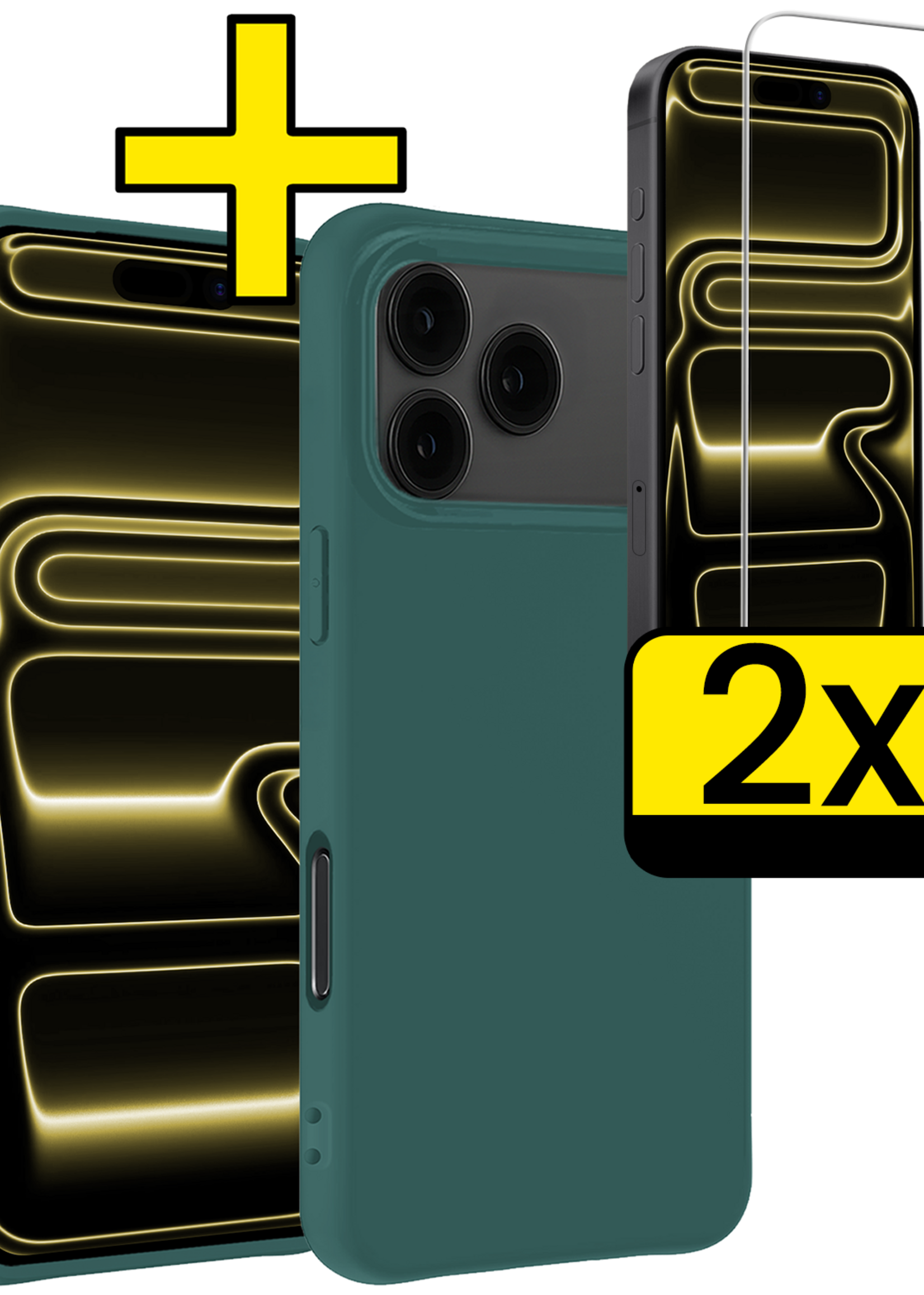 LUQ LUQ iPhone 17 Pro Max Hoesje Siliconen Met 2x Screenprotector Met Dichte Notch - Donkergroen