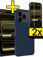LUQ LUQ iPhone 17 Pro Max Hoesje Siliconen Met 2x Screenprotector Met Dichte Notch - Donkerblauw