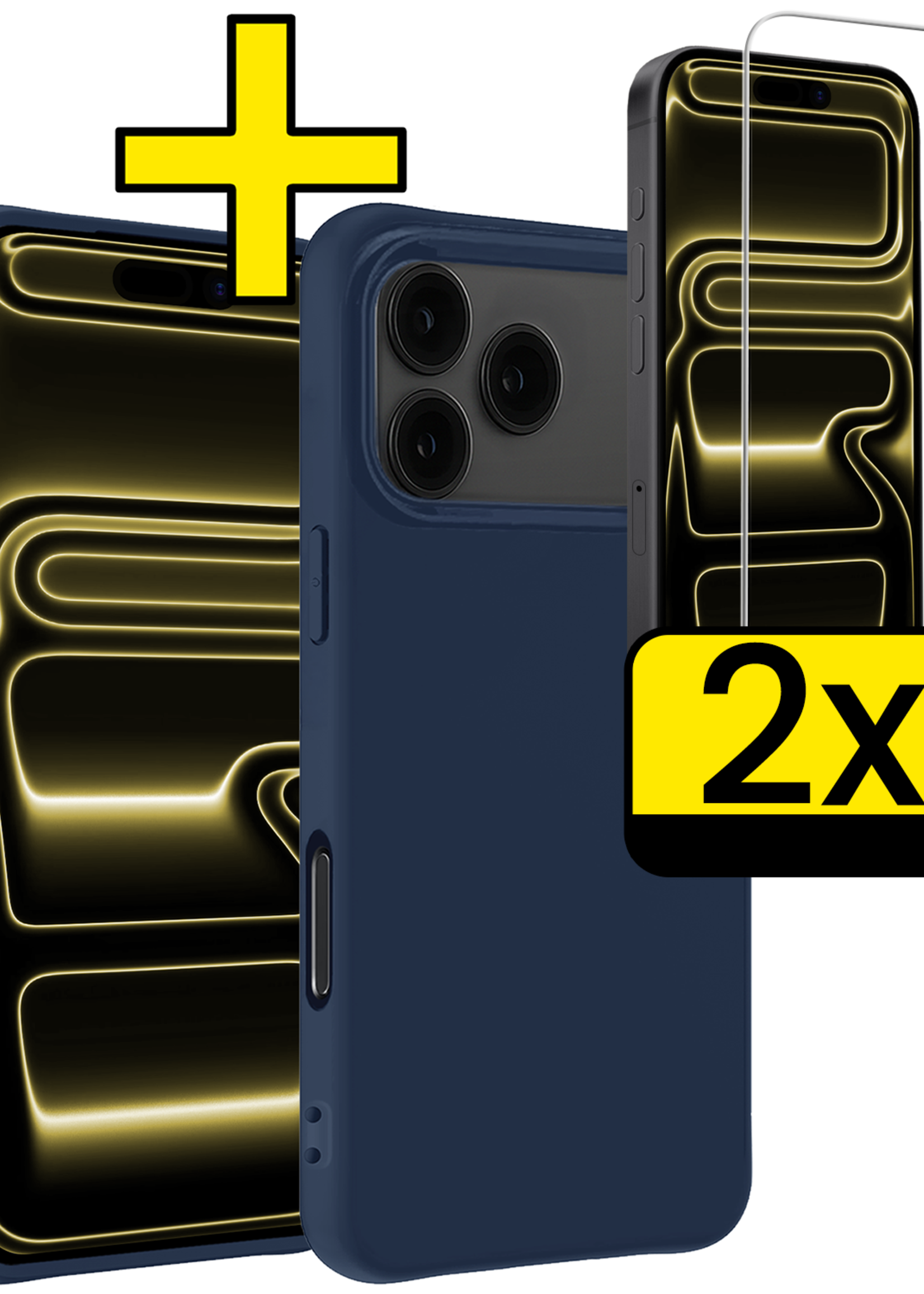 LUQ LUQ iPhone 17 Pro Max Hoesje Siliconen Met 2x Screenprotector Met Dichte Notch - Donkerblauw