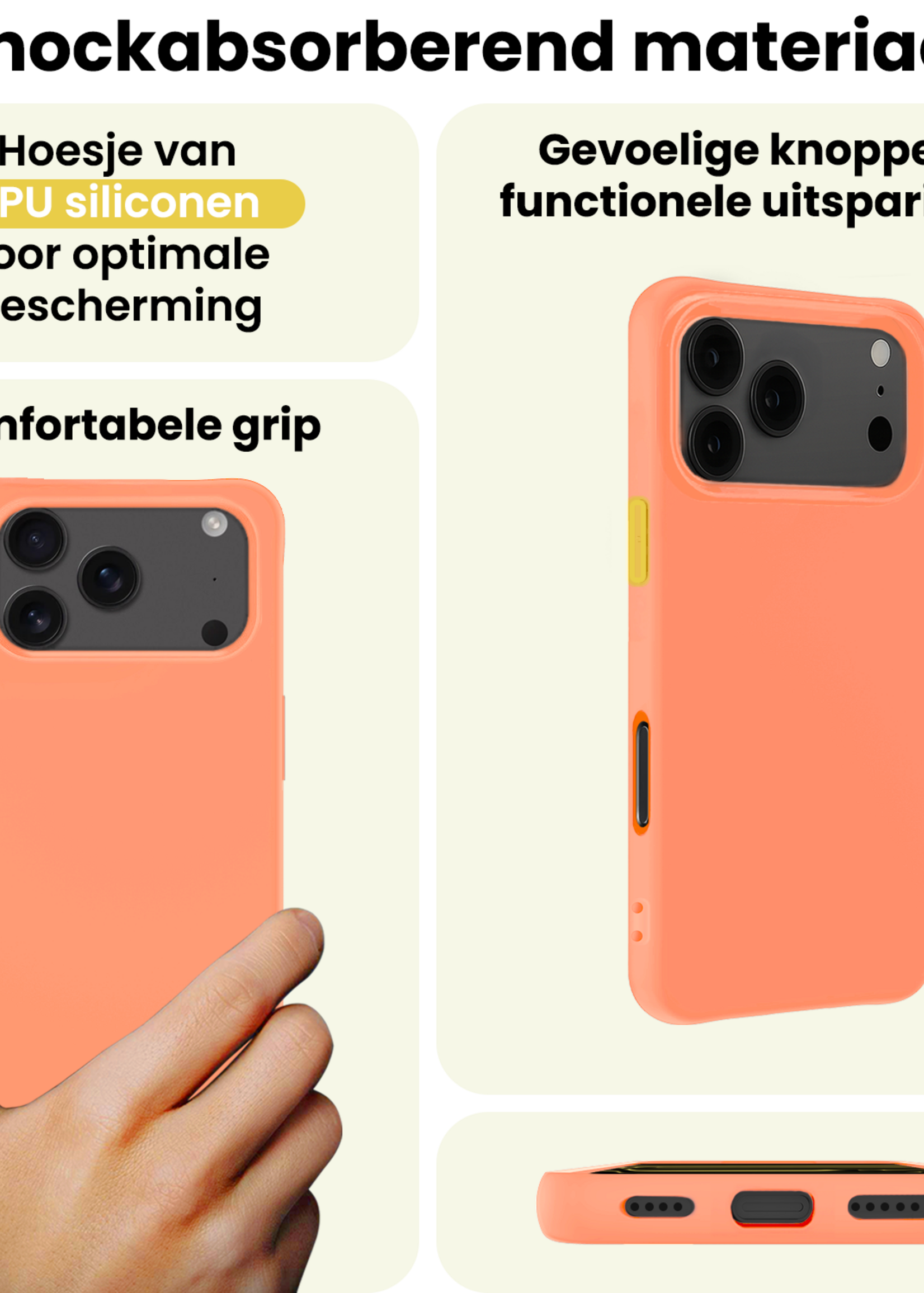 LUQ LUQ iPhone 17 Pro Max Hoesje Siliconen Met Screenprotector Met Dichte Notch - Perzik