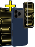 LUQ LUQ iPhone 17 Pro Max Hoesje Siliconen Met Screenprotector Met Dichte Notch - Donkerblauw