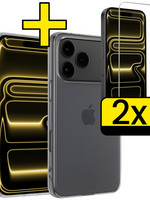 LUQ LUQ iPhone 17 Pro Hoesje Siliconen Met 2x Screenprotector Met Dichte Notch - Transparant