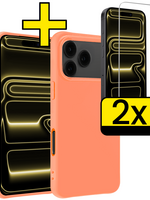 LUQ LUQ iPhone 17 Pro Hoesje Siliconen Met 2x Screenprotector Met Dichte Notch - Perzik
