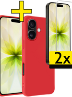 LUQ LUQ iPhone 17 Hoesje Siliconen Met 2x Screenprotector Met Dichte Notch - Rood
