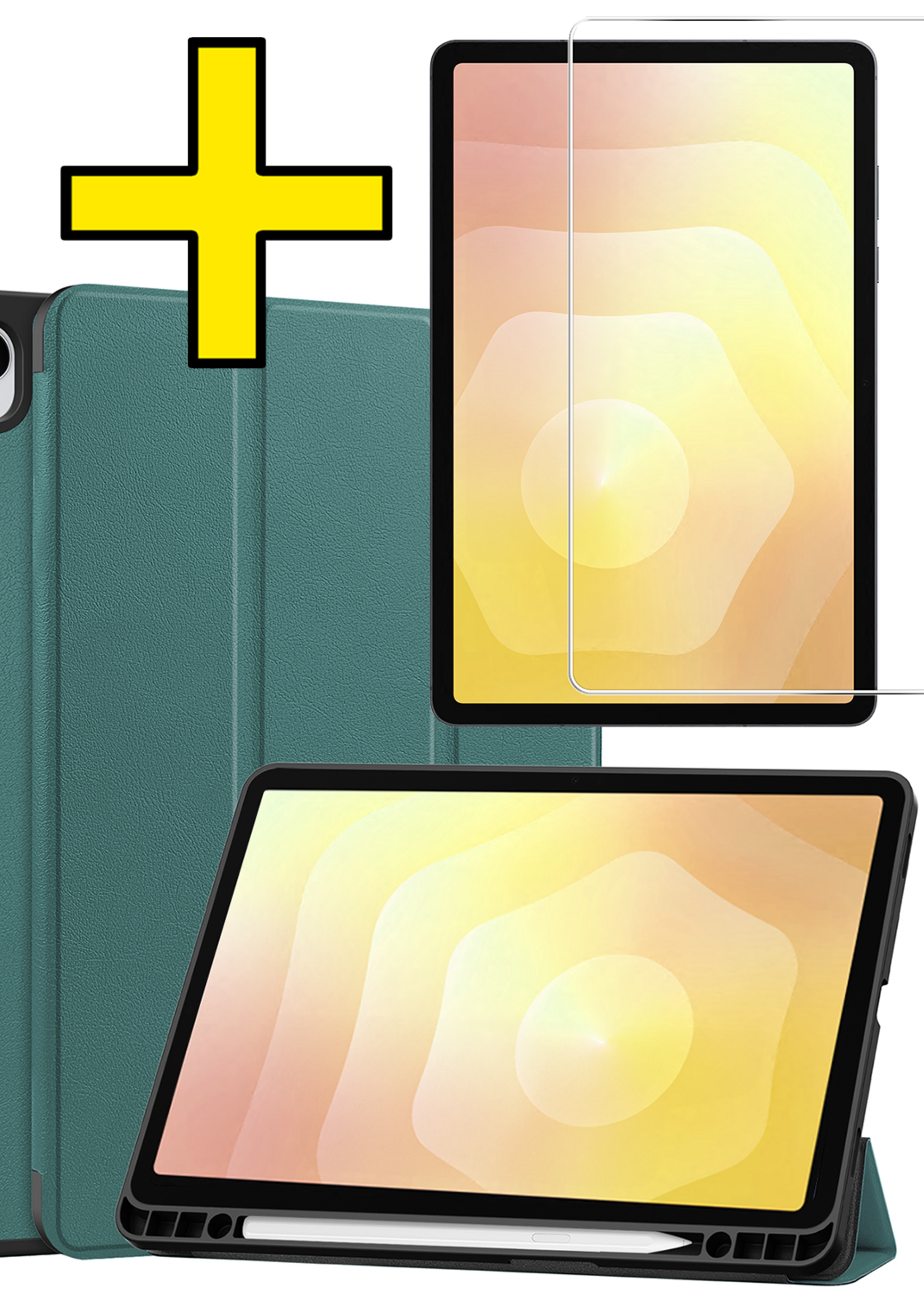 LUQ LUQ Samsung Galaxy Tab S11 Hoesje Met Uitsparing S Pen Met Screenprotector - Donkergroen